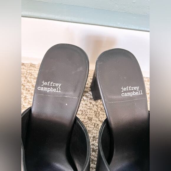 Jeffery Campbell Caviar Platform Slide Open Toe Black Heeled Mules 10 goth punk - Picture 5 of 9